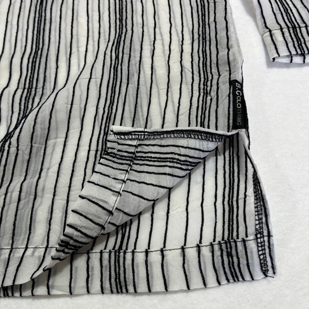 BC Clothing Womens XXL White Black Striped Crinkle Sheer Tunic Long Sleeve Top - Picture 3 of 8